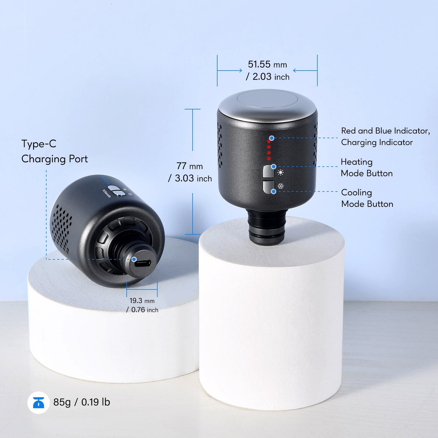 Compact Mini massaažipüstol soe-külm otsikuga